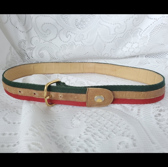 Gucci Accessories - Vintage GUCCI Red Brown Green Leather &canvas belt